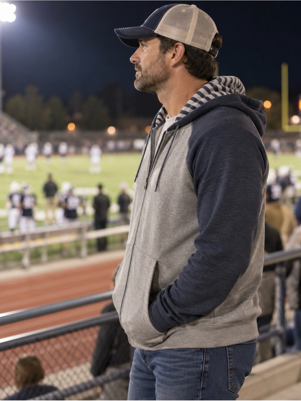 Broken Threads Men’s XL Colorblock Full Zip Hoodie – Gray/Navy – NWT